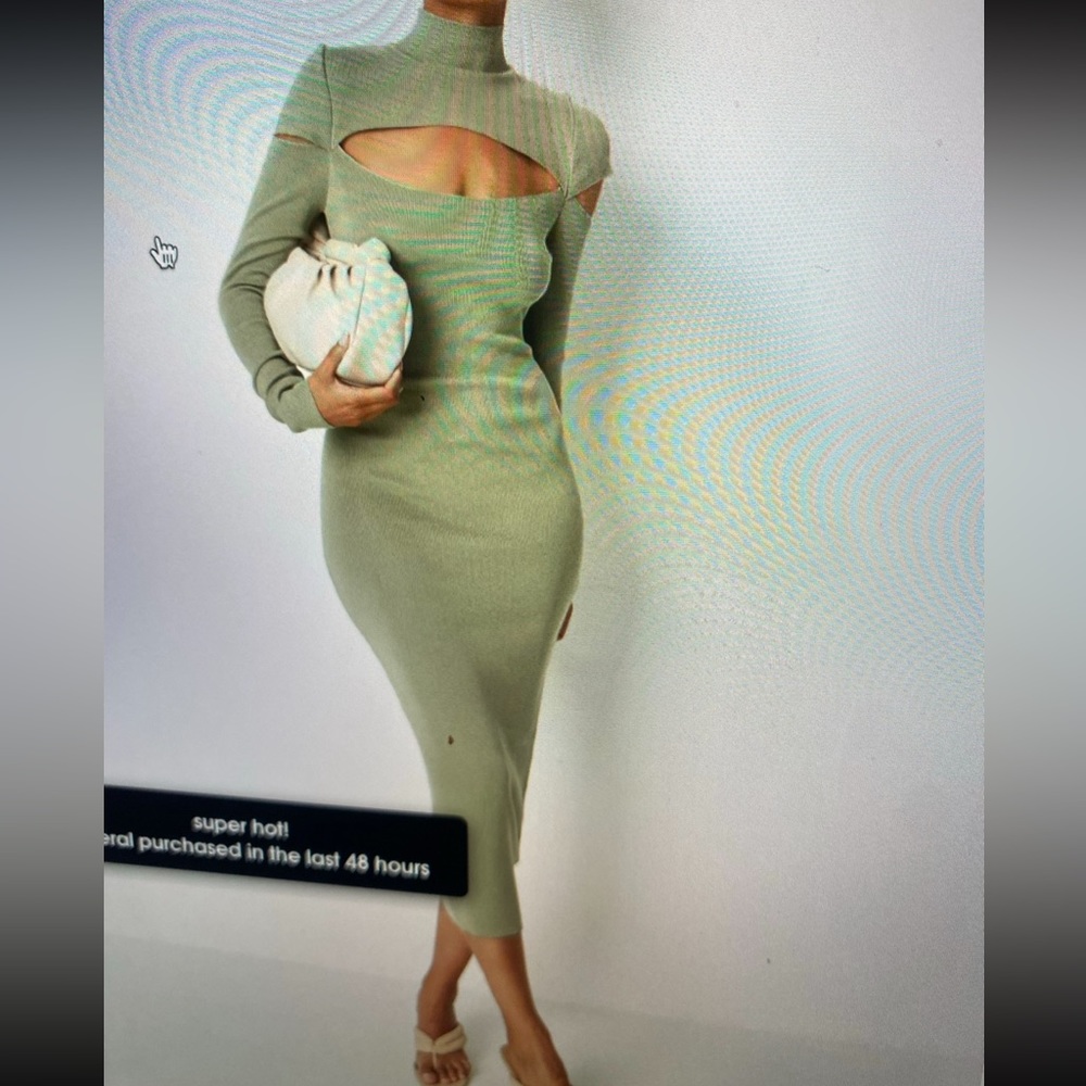Tall Green High Neck Cut Out Shoulder Knit Midi Dress